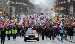 Marche de protestation des Premières Nations sur Wellington Street à Ottawa le 11 janvier 2013. (Photo : Sean Kilpatrick)